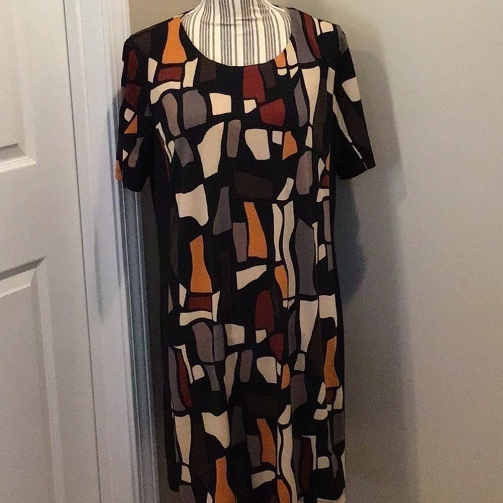 Madison Leigh Patterned Brown Gray Black Short Sleeve Dress Size 18